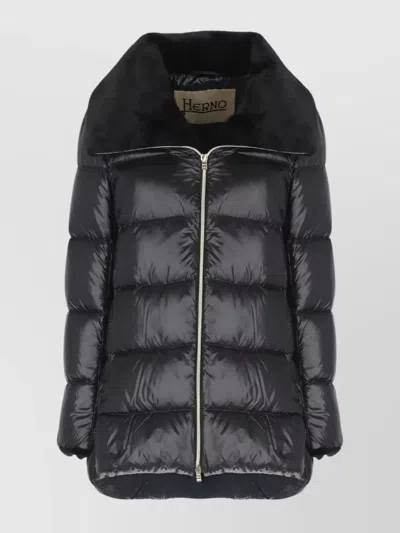 Herno A Shape Ultralight Down Jacket With Eco Fur Collar Clothing In Black