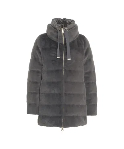 Herno Quilted Faux Fur Puffer Jacket In Gray