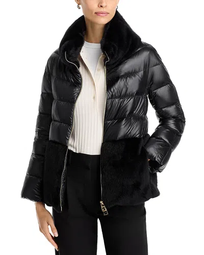 HERNO QUILTED FAUX FUR TRIM COAT