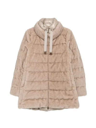 Herno Quilted Faux-fur Coat In Neutral