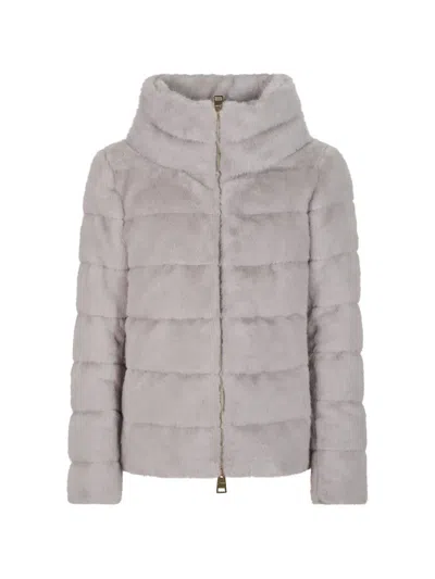 Herno Quilted Faux-fur Jacket In Gray