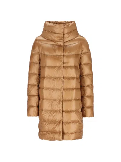 Herno Quilted Funnel-neck Coat In Brown