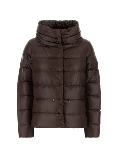Herno Nylon Cropped Down Jacket High Collar In Brown