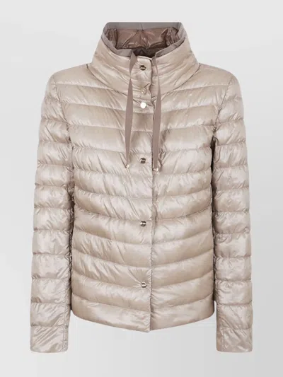 Herno Quilted High Collar Drawstring Jacket In Brown