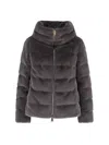 Herno Quilted High-collar Grey Faux Fur Coat In Gray