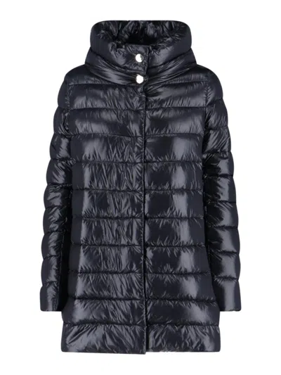 Herno Quilted High-collar  Jacket With Button Closure In Blue