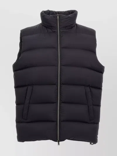 Herno Quilted High Collar Hooded Vest In Animal Print