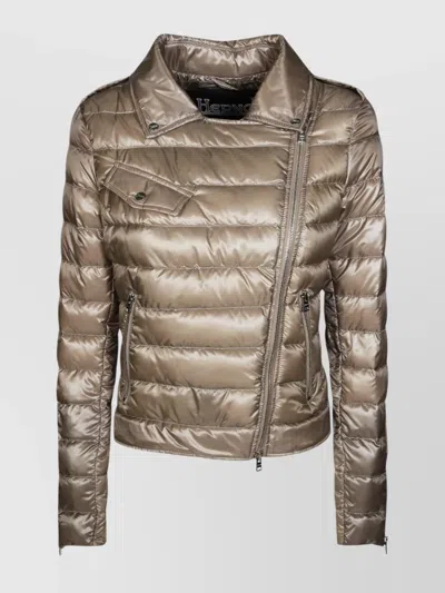 Herno Quilted High Collar Metallic Jacket With Side Pockets