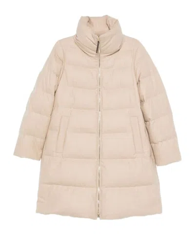 Herno Long Quilted Jacket High Collar In Neutral