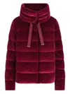 Herno Luxurious Quilted Velvet High Collar Jacket In Burgundy