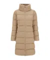 Herno Satin And Lady Alternative Fur Long Jacket In Neutral