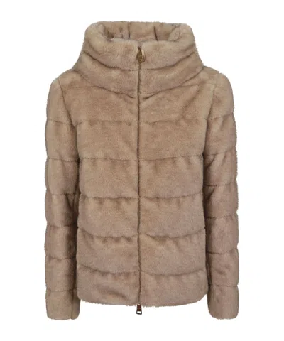 Herno Quilted High-neck Down Jacket In Brown