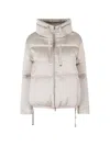 Herno Short Water-repellent Nylon Down Jacket With Funnel Neck And Hem Drawstring In Neutral