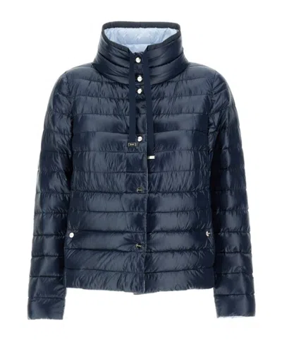 Herno Quilted High-neck Reversible Coat In Blue