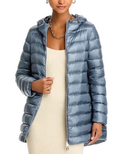 Herno Quilted Hooded A Line Coat In Azzurro