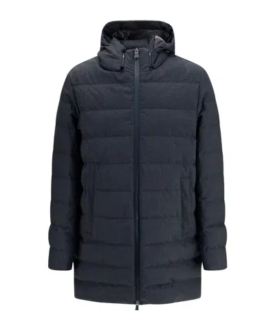 Herno Quilted Hooded Padded Coat In Blue