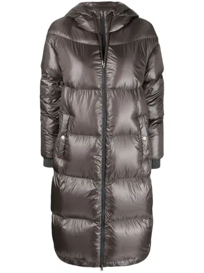 Herno Quilted Hooded Coat In Brown