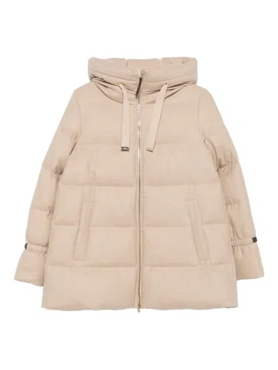Herno Quilted Hooded Coat In Neutral