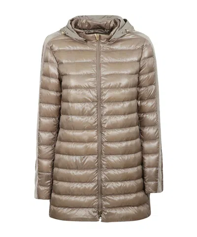 Herno Quilted Hooded Down Jacket In Brown