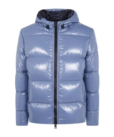 Herno Quilted Hooded Down Jacket In Blue