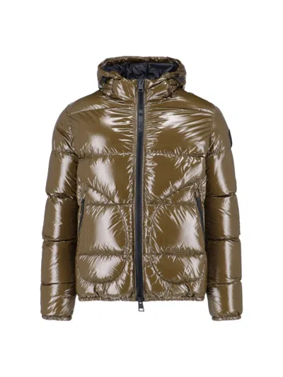 Herno Quilted Hooded Down Jacket With Logo Patch In Brown