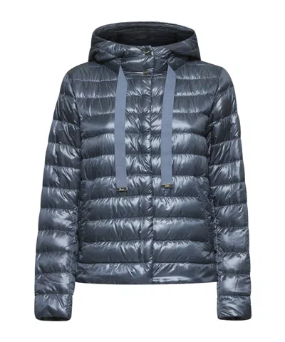 Herno Quilted Hooded Drawstring Puffer Jacket In Blue