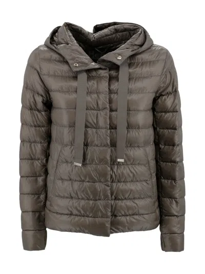 Herno Quilted Hooded Drawstring Puffer Jacket In Grey