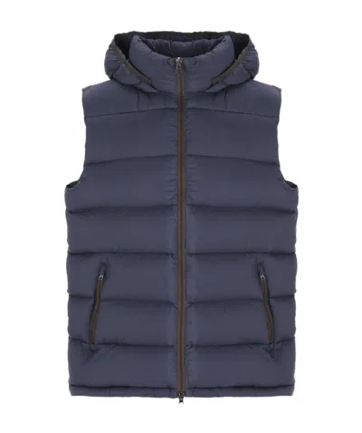 Herno Quilted Hooded Gilet In Blue