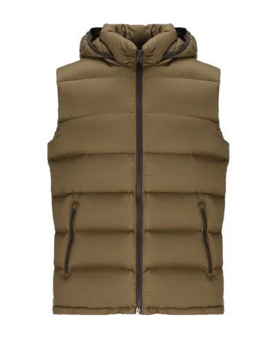 Herno Quilted Hooded Gilet In Brown