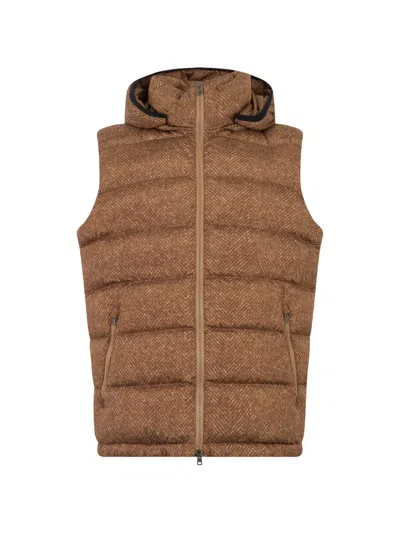 Herno Quilted Hooded Gilet In Brown