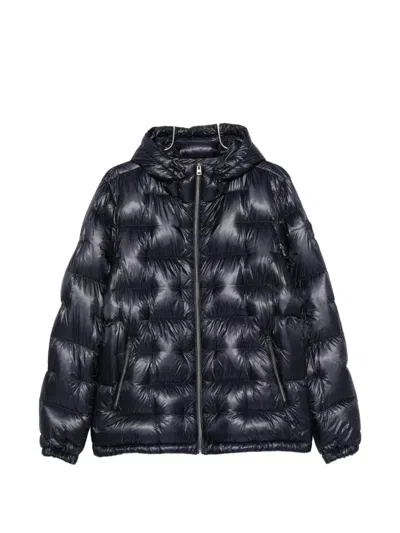Herno Quilted Zip-up Hooded Jacket In Blue