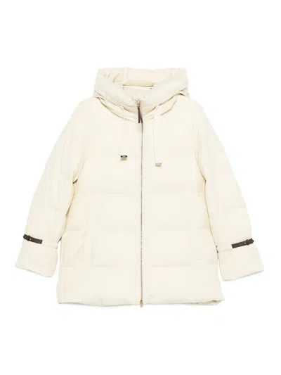 Herno Hooded Medium-length Wool Down Jacket With Zip In White