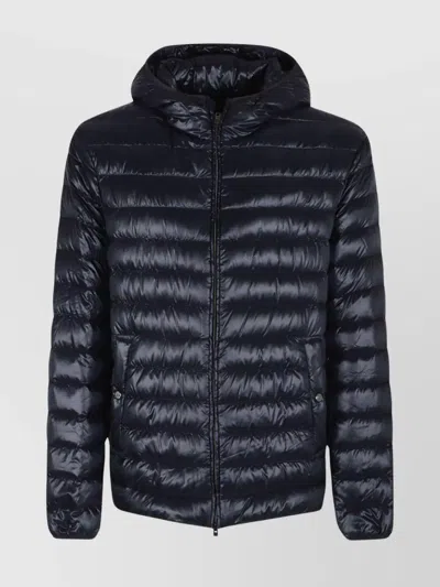 Herno Quilted Hooded Jacket Elasticated Cuffs In Blue