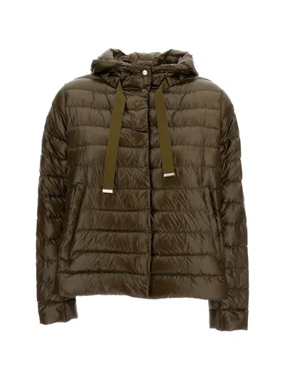 Herno Quilted Hooded Drawstring Puffer Jacket In Green