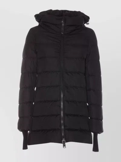HERNO QUILTED HOODED JACKET KNITTED CUFFS
