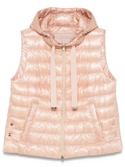 Herno Quilted Hooded Padded Vest With Glossy Finish In Black
