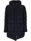 Herno Long Quilted Down Jacket With Hood And Flap Pockets In Blue