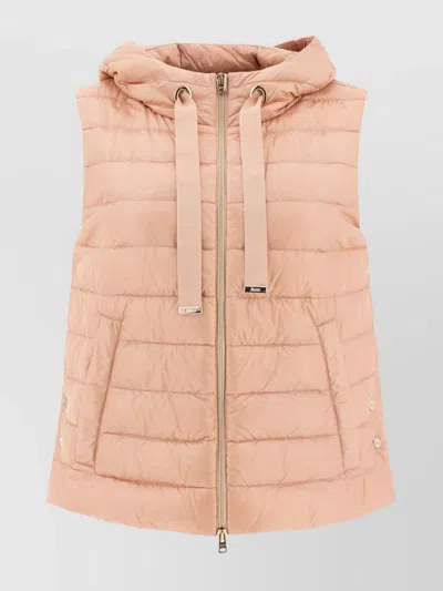 Herno Quilted Hooded Sleeveless Jackets With Side Pockets In Pink