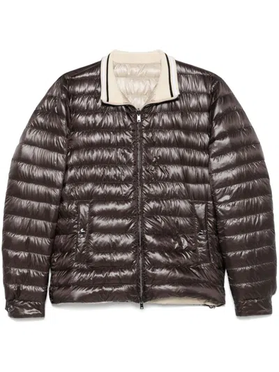Herno Quilted Brown Down Coat With High Collar In Black