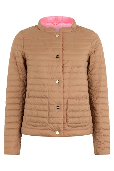 Herno Quilted Jacket In Leather Color With Minimalist And Versatile Design In Brown