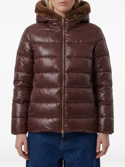 Herno Quilted Jacket In Synthetic Fur In Brown
