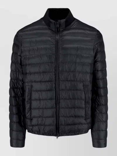 Herno Quilted Jacket Lightweight Ribbed Collar Pockets In Black