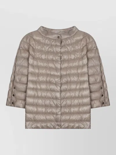 Herno Quilted Jacket Three Quarter Sleeves High Collar In Brown