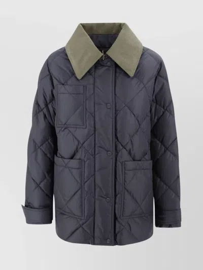Herno Quilted Jacket Velvet Collar In Blue