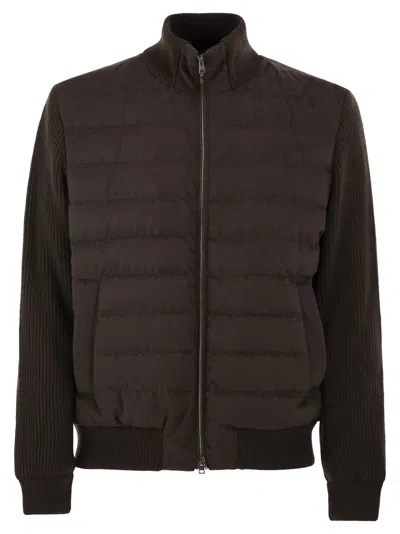 Herno Quilted Knit And Fabric Jacket With High Collar In Purple
