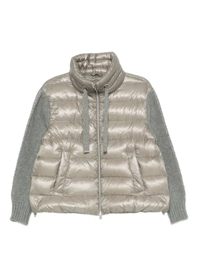 Herno Quilted Knitted-sleeve Jacket In Green