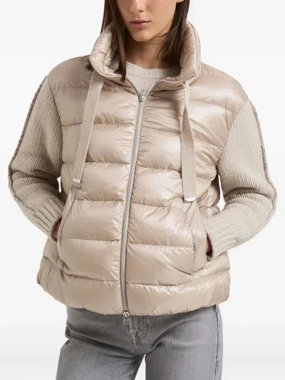 Herno Quilted Knitted-sleeve Jacket In Animal Print