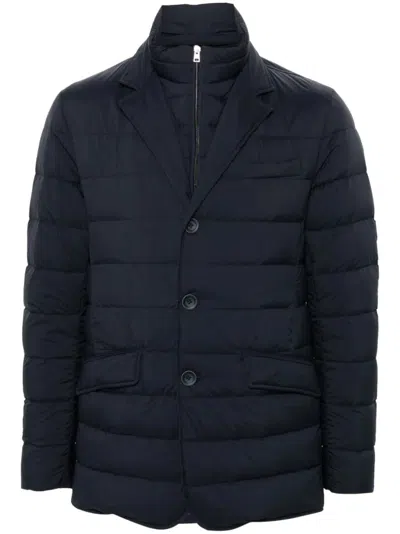 Herno Quilted Lightweight Down Coat With High Collar In Blue