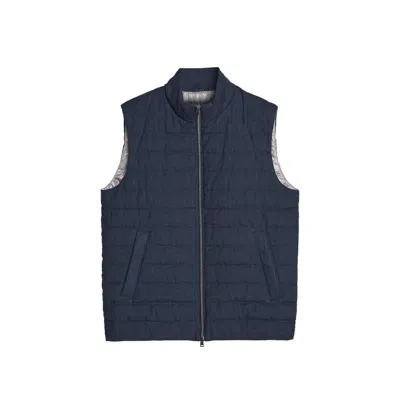 Herno Quilted Linen Vest In Blue