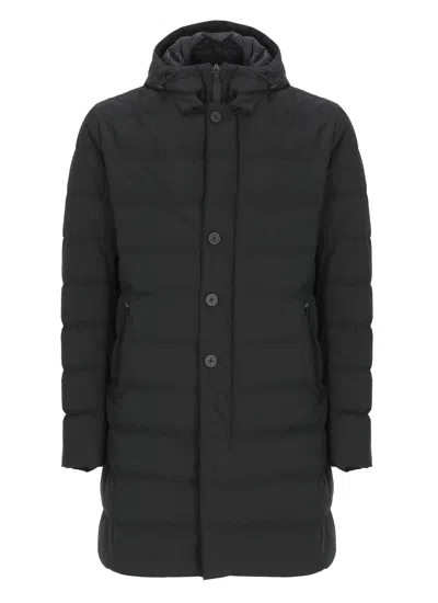 Herno Long Hooded Down Jacket Zip Pockets In Black